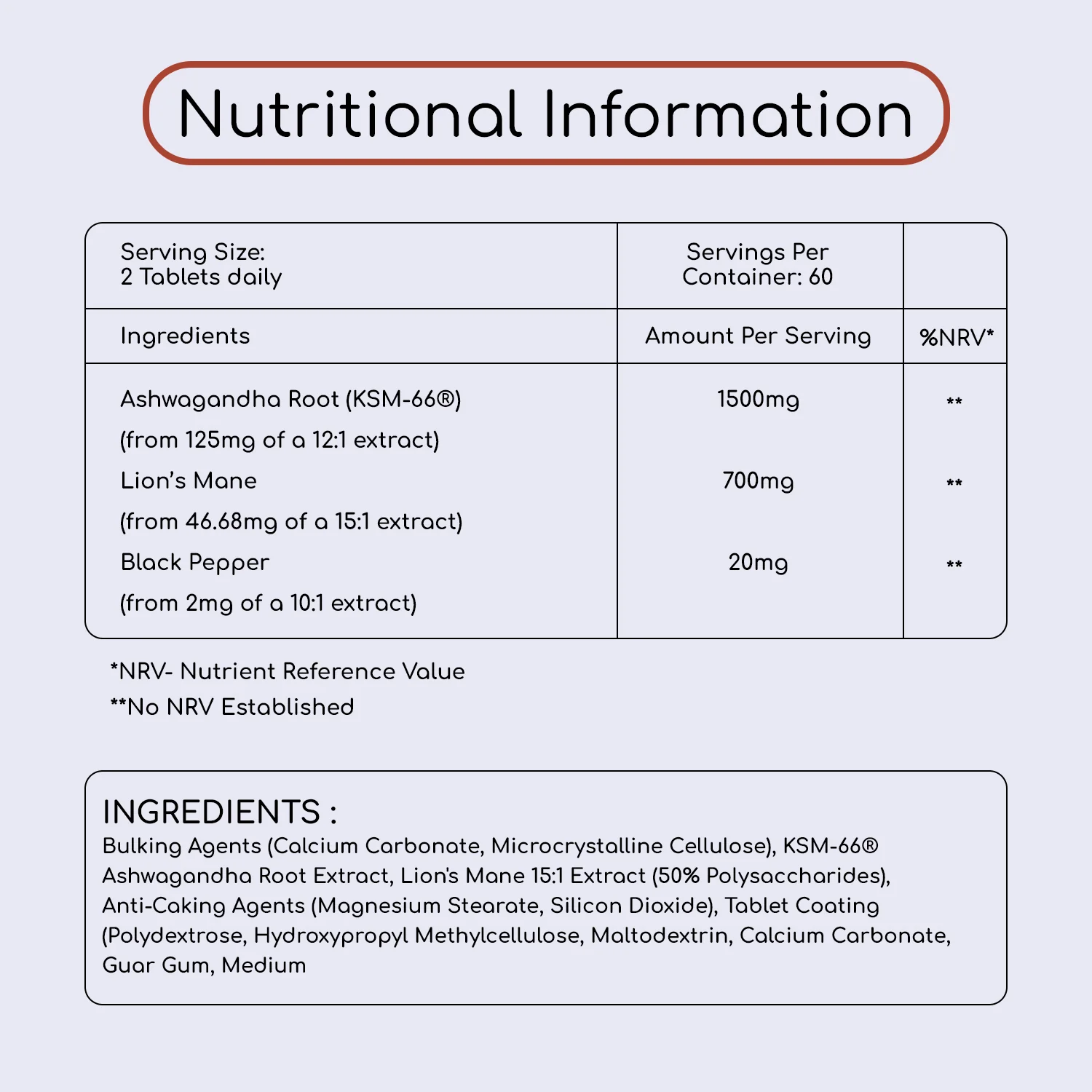 KSM-66 Ashwagandha & Lion's Mane Mushroom Tablets 2200mg - Image 3