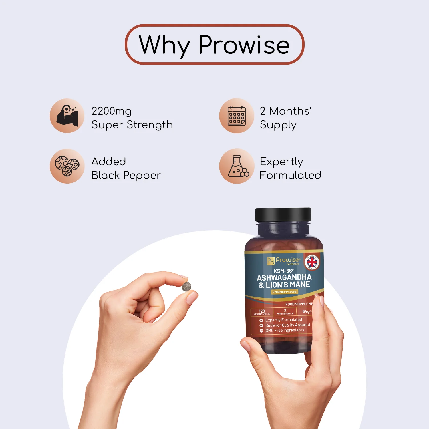 KSM-66 Ashwagandha & Lion's Mane Mushroom Tablets 2200mg - Image 4