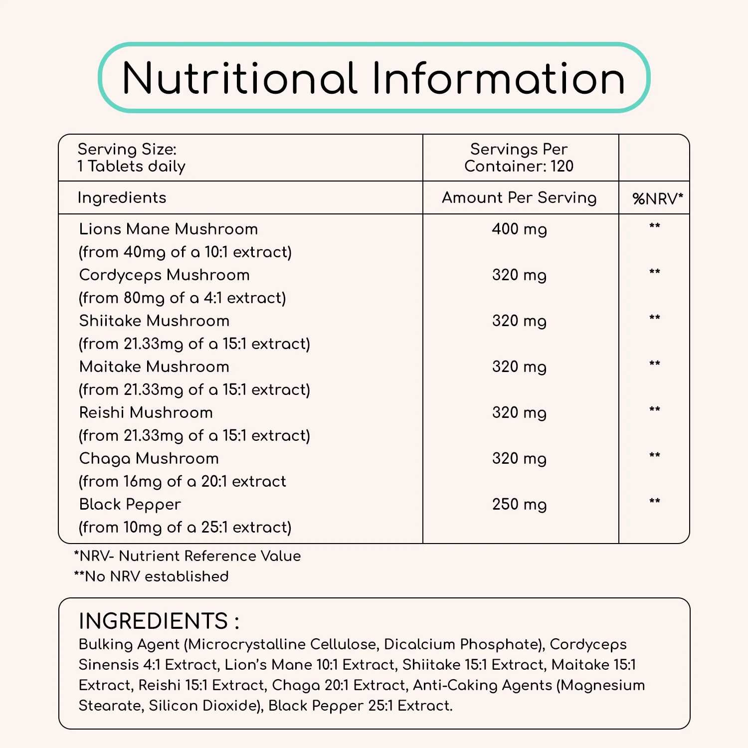 Advanced Mushroom Complex 120 Vegan Tablets - Image 3
