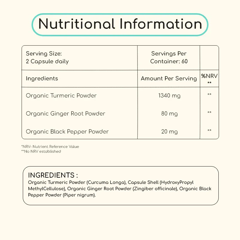 Organic Turmeric Capsules with Black Pepper, Ginger & Curcumin - Image 3