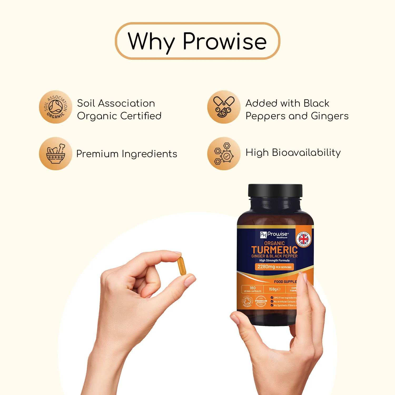 Turmeric with Ginger and Black Pepper 2280mg 180 Capsules - Image 4